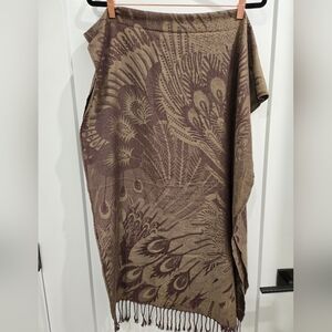 Christina Lee Pashmina Brown And Tan Feather Design Shawl